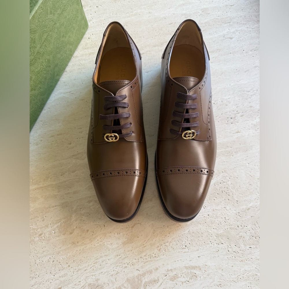 NWB GUCCI SHOES MENS ROOSTER BROGUE
BROWN LEATHER DURBY GUCCI SIZE/10 - Picture 5 of 16